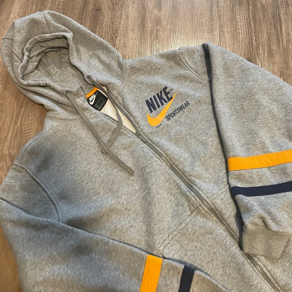 Nike Men's Sportswear Full Zip Hoodie Size L Gray Cotton Blend Athletic Striped